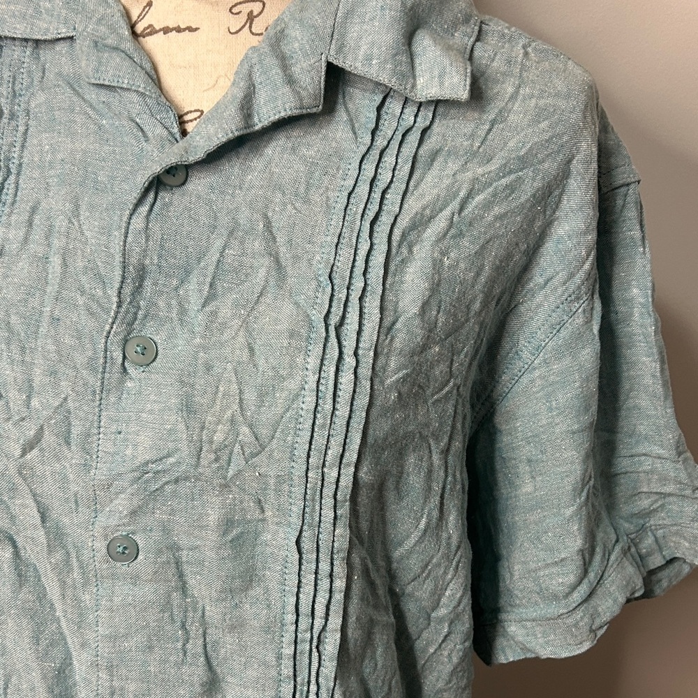 Saddlebred Men's Light Blue linen Casual Button Down Shirt size L - Picture 2 of 4